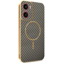 Coque arrière Phonesta Luxury Carbon Fiber avec MagSafe pour Motorola Moto G05 / Moto E15 - Marron