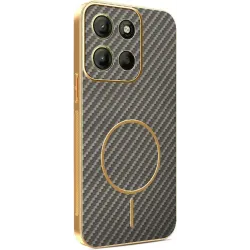 Coque arrière Phonesta Luxury Carbon Fiber avec MagSafe pour Motorola Moto G17/G17 Power/G15/G15 Power - Marron