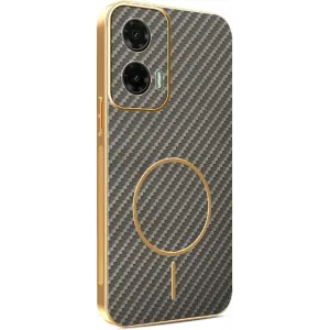 Coque arrière Phonesta Luxury Carbon Fiber avec MagSafe pour Motorola Moto G35 - Marron
