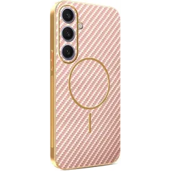 Coque arrière Phonesta Luxury Carbon Fiber avec MagSafe pour Samsung Galaxy S25 Plus/S24 Plus - Rose