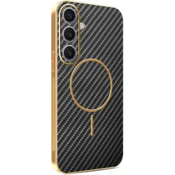 Coque arrière Phonesta Luxury Carbon Fiber avec MagSafe pour Samsung Galaxy S25 Plus/S24 Plus - Noir