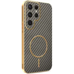 Coque arrière Phonesta Luxury Carbon Fiber avec MagSafe pour Samsung Galaxy S25 Ultra - Marron