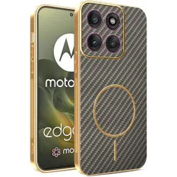 Coque arrière Phonesta Luxury Carbon Fiber avec MagSafe pour Motorola Edge 70 - Marron
