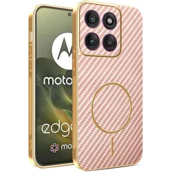 Coque arrière Phonesta Luxury Carbon Fiber avec MagSafe pour Motorola Edge 70 - Rose