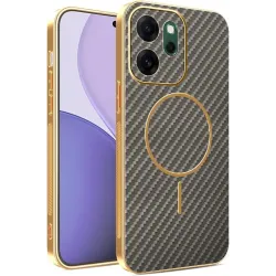 Coque arrière Phonesta Luxury Carbon Fiber avec MagSafe pour Oppo Reno14 F/FS - Marron