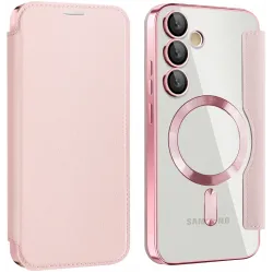 Coque portefeuille Phonesta Luxury Crystal avec MagSafe pour Samsung Galaxy S24 FE - Rose