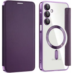 Coque portefeuille Phonesta Luxury Crystal avec MagSafe pour Samsung Galaxy A16 - Violet foncé