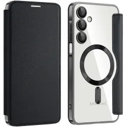 Coque portefeuille Phonesta Luxury Crystal avec MagSafe pour Samsung Galaxy A16 - Noir