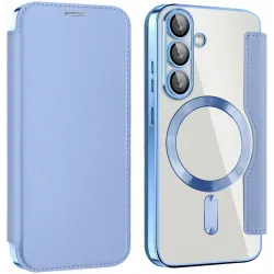 Coque portefeuille Phonesta Luxury Crystal avec MagSafe pour Samsung Galaxy S25/S24 - Bleu clair
