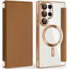 Coque portefeuille Phonesta Luxury Crystal avec MagSafe pour Samsung Galaxy S25 Ultra - Marron