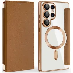 Coque portefeuille Phonesta Luxury Crystal avec MagSafe pour Samsung Galaxy S25 Ultra - Marron