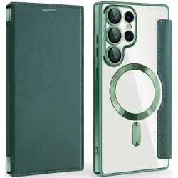 Coque portefeuille Phonesta Luxury Crystal avec MagSafe pour Samsung Galaxy S25 Ultra - Vert foncé