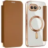 Coque portefeuille Phonesta Luxury Crystal avec MagSafe pour Google Pixel 9a - Marron