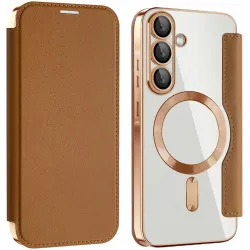 Coque portefeuille Phonesta Luxury Crystal avec MagSafe pour Samsung Galaxy A36/A56 - Marron