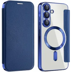 Coque portefeuille Phonesta Luxury Crystal avec MagSafe pour Samsung Galaxy A36/A56 - Bleu foncé