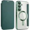 Coque portefeuille Phonesta Luxury Crystal avec MagSafe pour Samsung Galaxy A36/A56 - Vert foncé