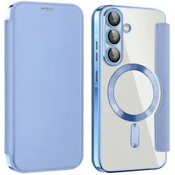 Coque portefeuille Phonesta Luxury Crystal avec MagSafe pour Samsung Galaxy A36/A56 - Bleu clair