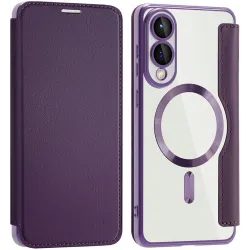 Coque portefeuille Phonesta Luxury Crystal avec MagSafe pour Samsung Galaxy S25 Edge - Violet foncé