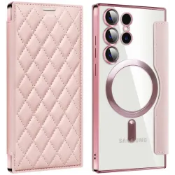Coque portefeuille Phonesta Luxury Crystal Puffed avec MagSafe pour Samsung Galaxy S24 Ultra - Rose