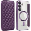 Coque portefeuille Phonesta Luxury Crystal Puffed avec MagSafe pour Samsung Galaxy S24 FE - Violet foncé