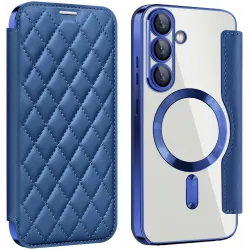 Coque portefeuille Phonesta Luxury Crystal Puffed avec MagSafe pour Samsung Galaxy S25/S24 - Bleu foncé