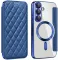 Coque portefeuille Phonesta Luxury Crystal Puffed avec MagSafe pour Samsung Galaxy S25/S24 - Bleu foncé