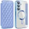 Coque portefeuille Phonesta Luxury Crystal Puffed avec MagSafe pour Samsung Galaxy S25/S24 - Bleu clair