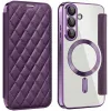 Coque portefeuille Phonesta Luxury Crystal Puffed avec MagSafe pour Samsung Galaxy S25/S24 - Violet foncé