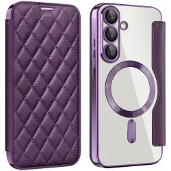 Coque portefeuille Phonesta Luxury Crystal Puffed avec MagSafe pour Samsung Galaxy S25/S24 - Violet foncé