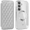 Coque portefeuille Phonesta Luxury Crystal Puffed avec MagSafe pour Samsung Galaxy S25/S24 - Argent