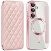 Coque portefeuille Phonesta Luxury Crystal Puffed avec MagSafe pour Samsung Galaxy S25 Plus/S24 Plus - Rose