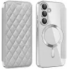 Coque portefeuille Phonesta Luxury Crystal Puffed avec MagSafe pour Samsung Galaxy S25 Plus/S24 Plus - Argent