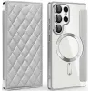 Coque portefeuille Phonesta Luxury Crystal Puffed avec MagSafe pour Samsung Galaxy S25 Ultra - Argent