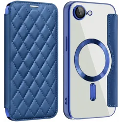 Coque portefeuille Phonesta Luxury Crystal Puffed avec MagSafe pour Apple iPhone 17e/16e - Bleu foncé