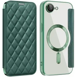 Coque portefeuille Phonesta Luxury Crystal Puffed avec MagSafe pour Apple iPhone 17e/16e - Vert foncé