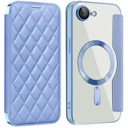 Coque portefeuille Phonesta Luxury Crystal Puffed avec MagSafe pour Apple iPhone 17e/16e - Bleu clair