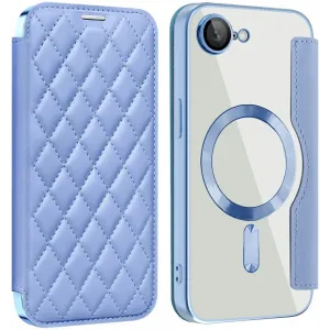 Coque portefeuille Phonesta Luxury Crystal Puffed avec MagSafe pour Apple iPhone 17e/16e - Bleu clair
