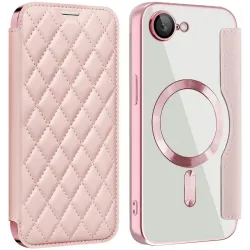 Coque portefeuille Phonesta Luxury Crystal Puffed avec MagSafe pour Apple iPhone 17e/16e - Rose