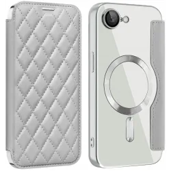 Coque portefeuille Phonesta Luxury Crystal Puffed avec MagSafe pour Apple iPhone 17e/16e - Argent