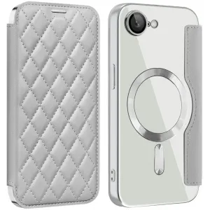 Coque portefeuille Phonesta Luxury Crystal Puffed avec MagSafe pour Apple iPhone 17e/16e - Argent