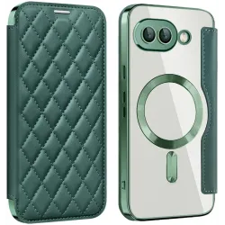 Coque portefeuille Phonesta Luxury Crystal Puffed avec MagSafe pour Google Pixel 9a - Vert foncé