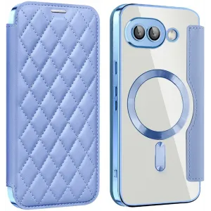 Coque portefeuille Phonesta Luxury Crystal Puffed avec MagSafe pour Google Pixel 9a - Bleu clair