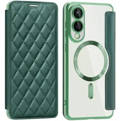 Coque portefeuille Phonesta Luxury Crystal Puffed avec MagSafe pour Samsung Galaxy S25 Edge - Vert foncé