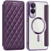 Coque portefeuille Phonesta Luxury Crystal Puffed avec MagSafe pour Samsung Galaxy S25 Edge - Violet foncé