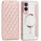 Coque portefeuille Phonesta Luxury Crystal Puffed avec MagSafe pour Samsung Galaxy S25 Edge - Rose