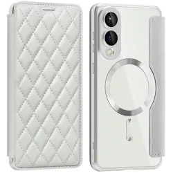 Coque portefeuille Phonesta Luxury Crystal Puffed avec MagSafe pour Samsung Galaxy S25 Edge - Argent