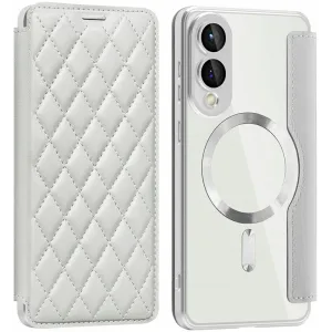 Coque portefeuille Phonesta Luxury Crystal Puffed avec MagSafe pour Samsung Galaxy S25 Edge - Argent
