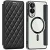 Coque portefeuille Phonesta Luxury Crystal Puffed avec MagSafe pour Samsung Galaxy S25 Edge - Noir