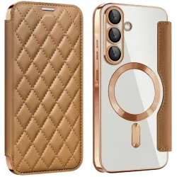 Coque portefeuille Phonesta Luxury Crystal Puffed avec MagSafe pour Samsung Galaxy A36/A56 - Marron