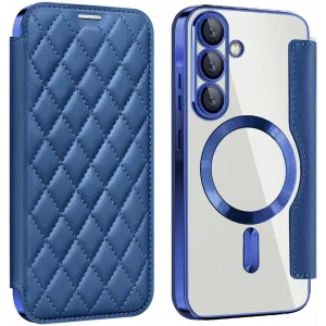 Coque portefeuille Phonesta Luxury Crystal Puffed avec MagSafe pour Samsung Galaxy A36/A56 - Bleu foncé
